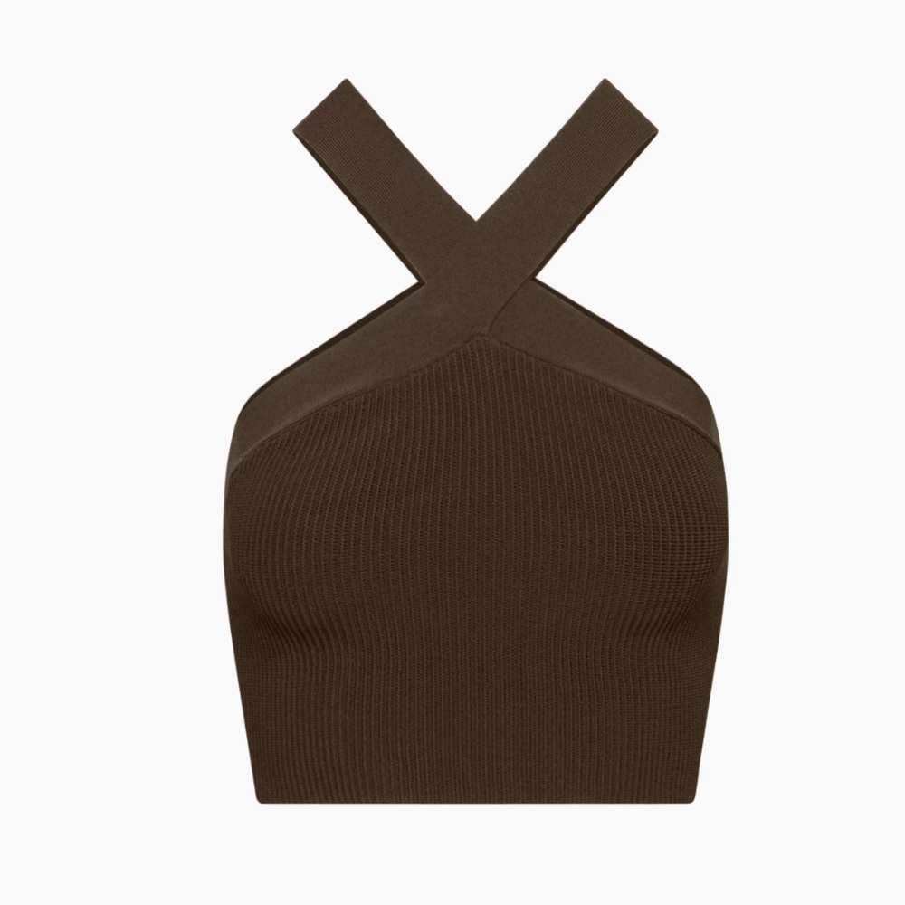 Babaton Sculpt Knit Criss Cross Cropped Brown Tank